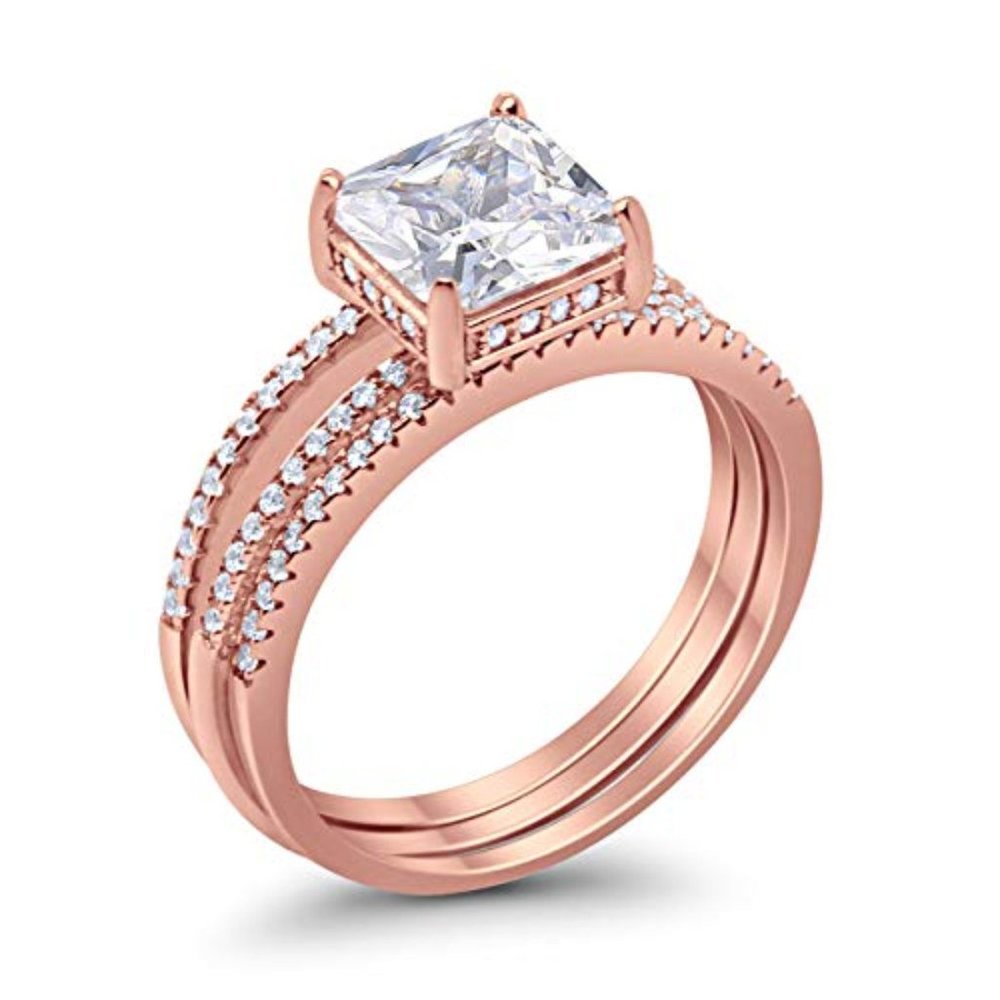 925 Sterling Silver Princess Cut Wedding Ring Set View 4